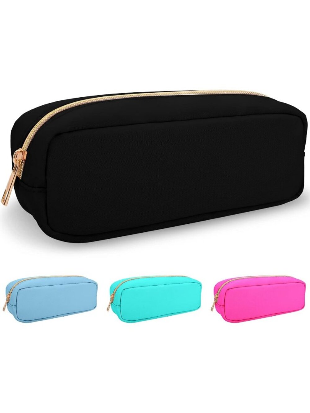Preppy Black Nylon Makeup Bag - Slim Zipper Pouch for Travel & Toiletries